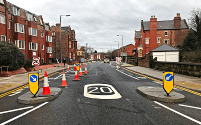 Traffic Islands and Cycle Lane Defenders Installed On Kingsley Road, Liverpool.