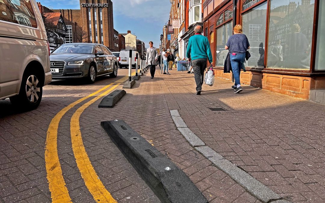 Chester City Centre Extended Pavements Using Our Narrow Cycle Lane Defenders.