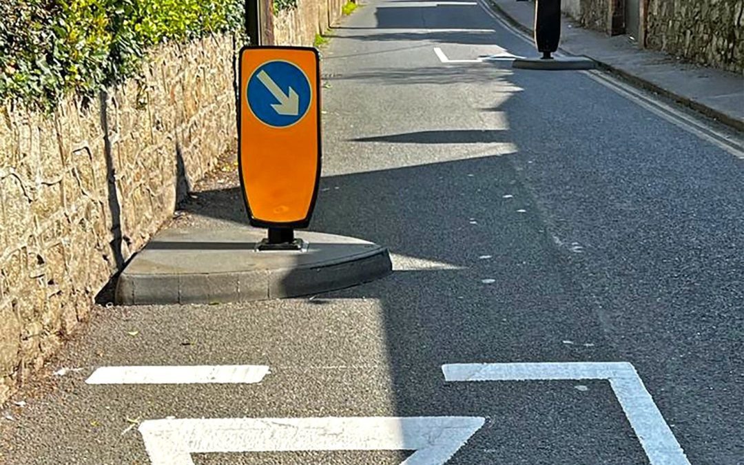 Traffic Island Chicane In Killiney, Ireland.